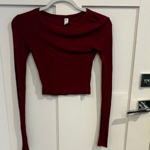 bp Burgundy Long-Sleeve Crop Top